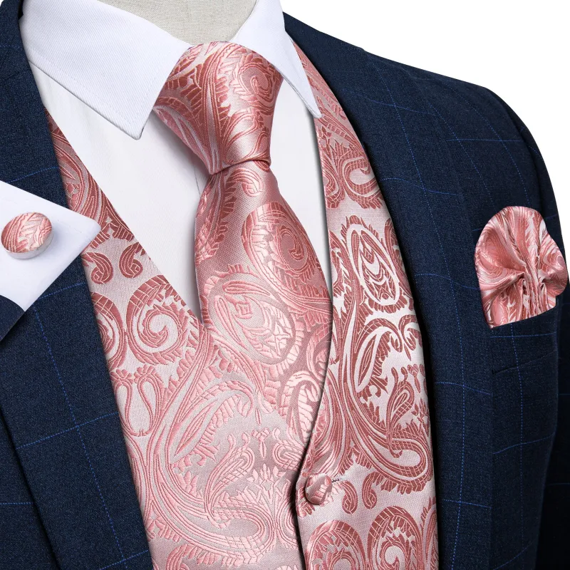Ties2you Dusty Rose Pink Suit Vest Mens Paisley Party Waistcoat Tie Hanky Cufflinks Set made by Ties2You