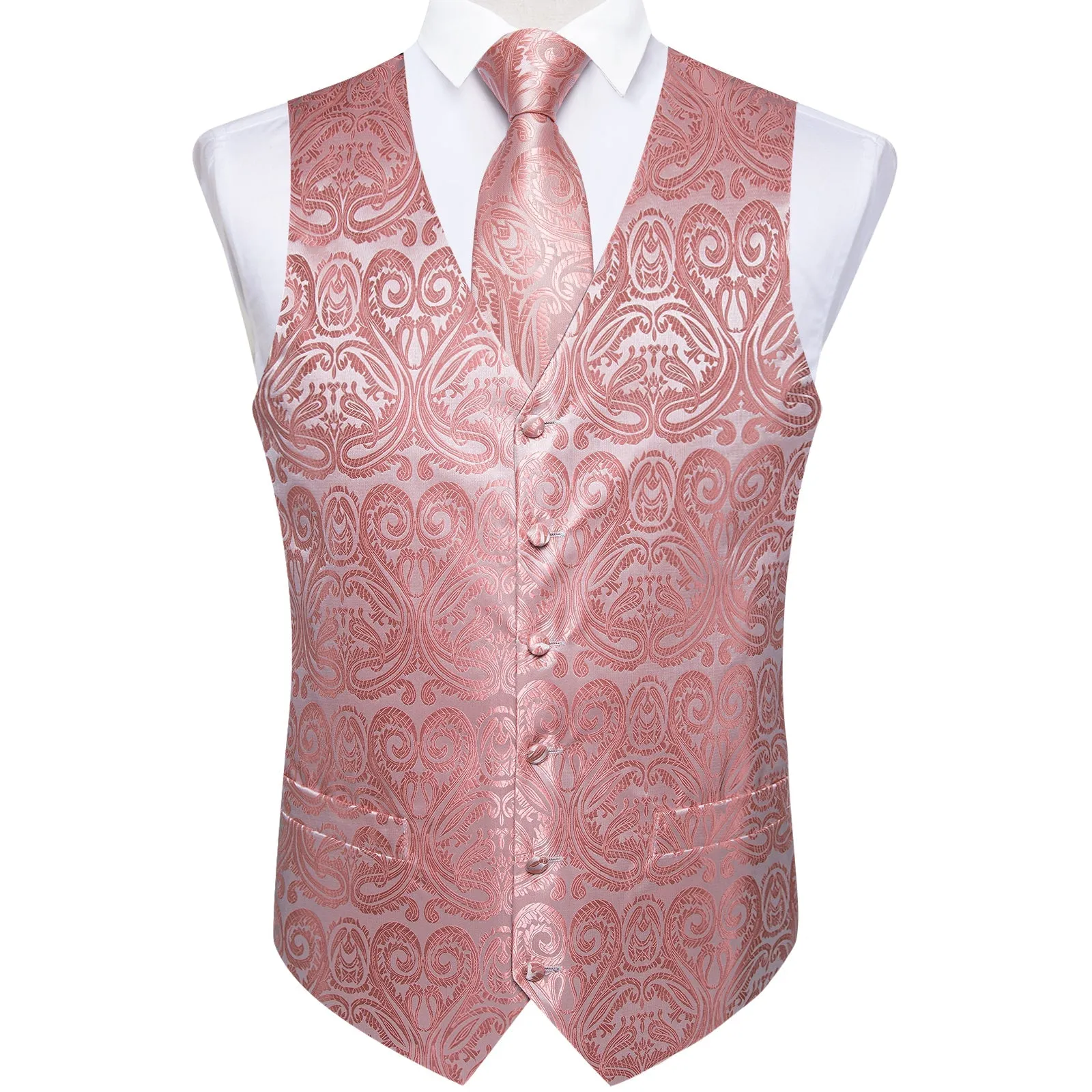 Ties2you Dusty Rose Pink Suit Vest Mens Paisley Party Waistcoat Tie Hanky Cufflinks Set sold by Ties2You product image thumbnail 4