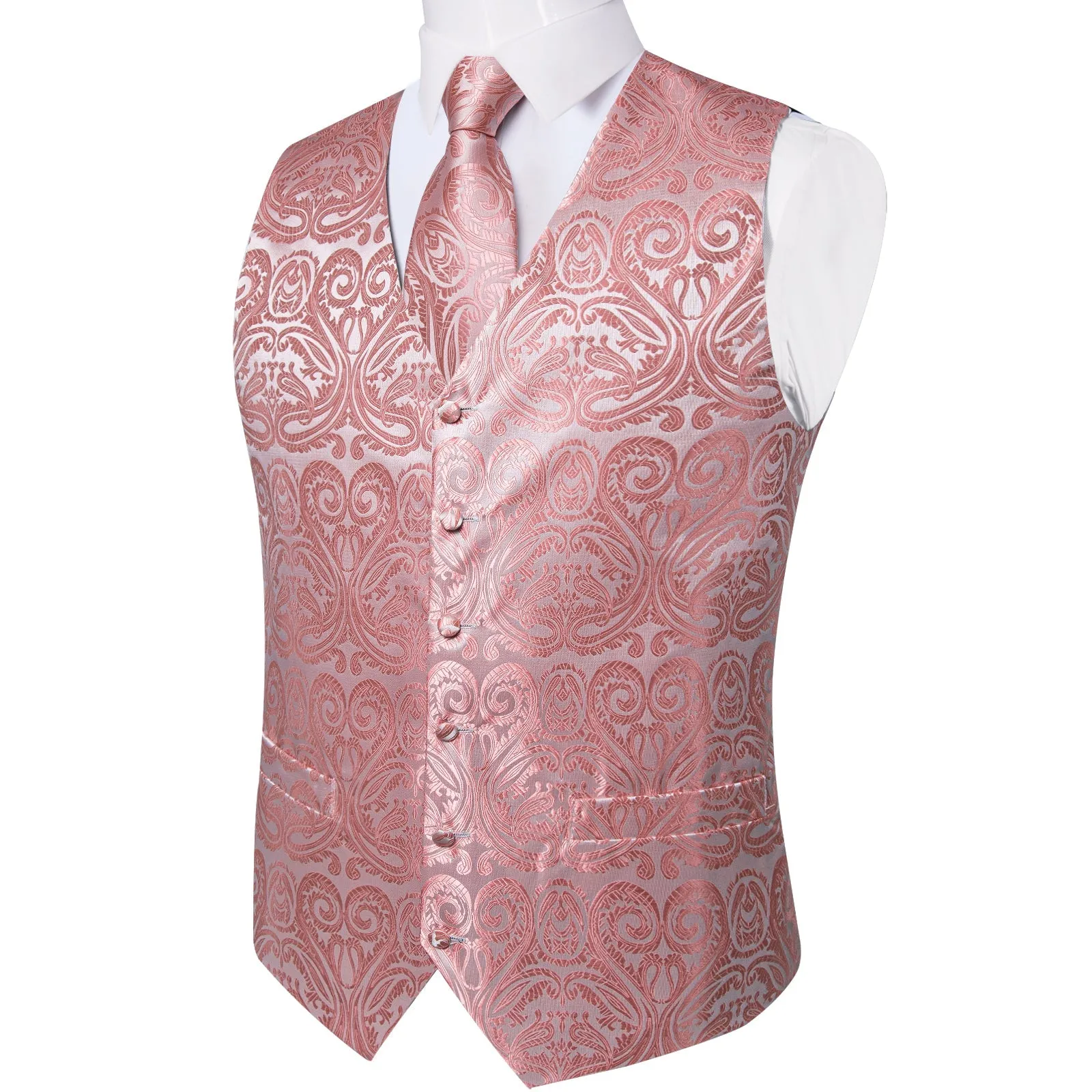 Ties2you Dusty Rose Pink Suit Vest Mens Paisley Party Waistcoat Tie Hanky Cufflinks Set sold by Ties2You product image thumbnail 5