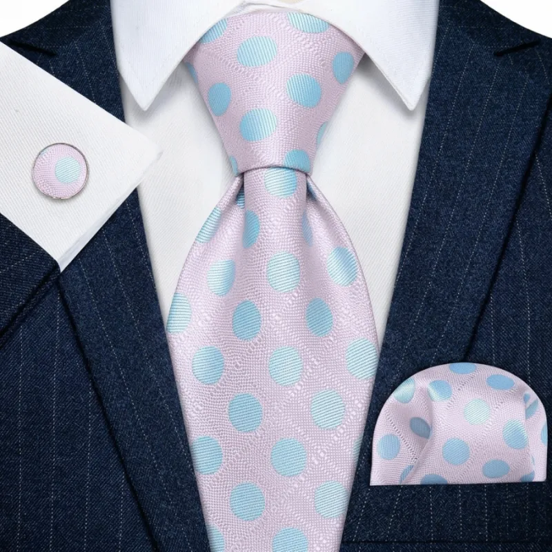 Ties2you Polka Dot Tie Men's Blush Pink Necktie Pocket Square Cufflinks Set made by Ties2You