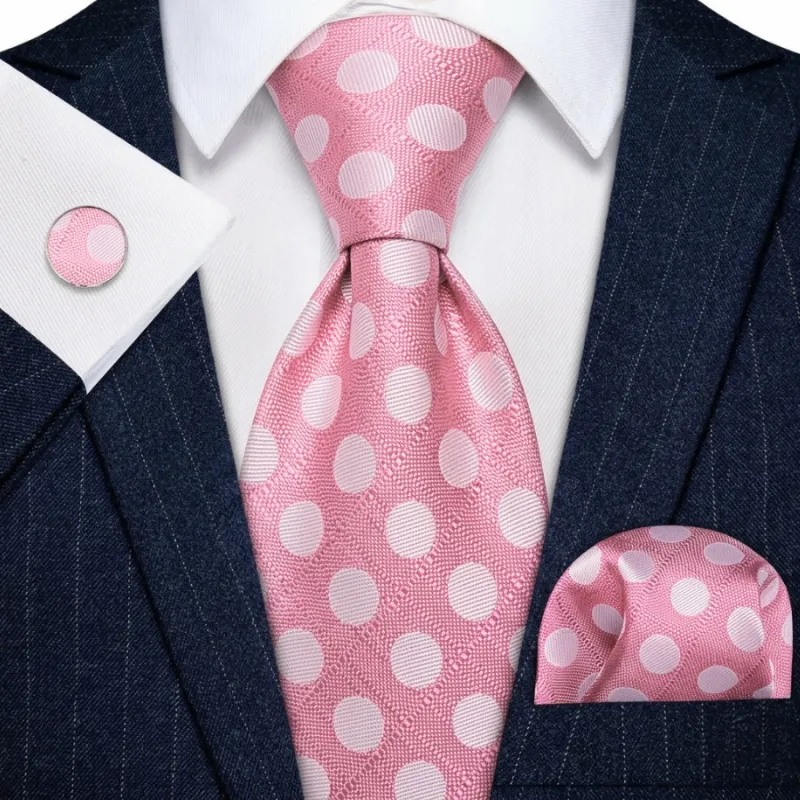 Ties2you Polka Dot Tie Men's Pink Necktie Pocket Square Cufflinks Set Wedding made by Ties2You
