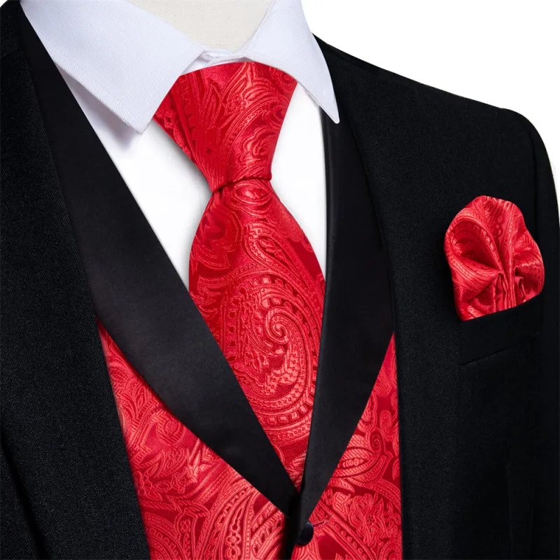 Ties2you Red Paisley Vest Tie Set for Men Shawl Collar Silk Mens Waistcoat Bowtie Dress made by Ties2You