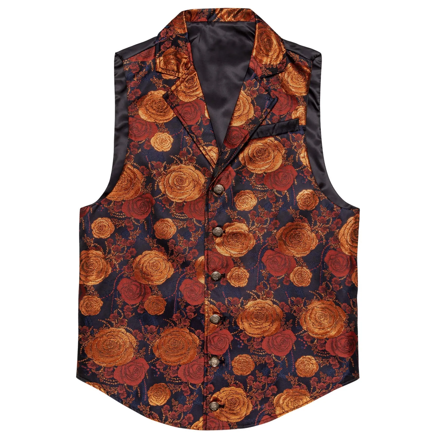 Ties2you Orange Floral Vest for Men Formal Collar Suit Waistcoat Hanky Cufflinks Tie Set sold by Ties2You product image thumbnail 3