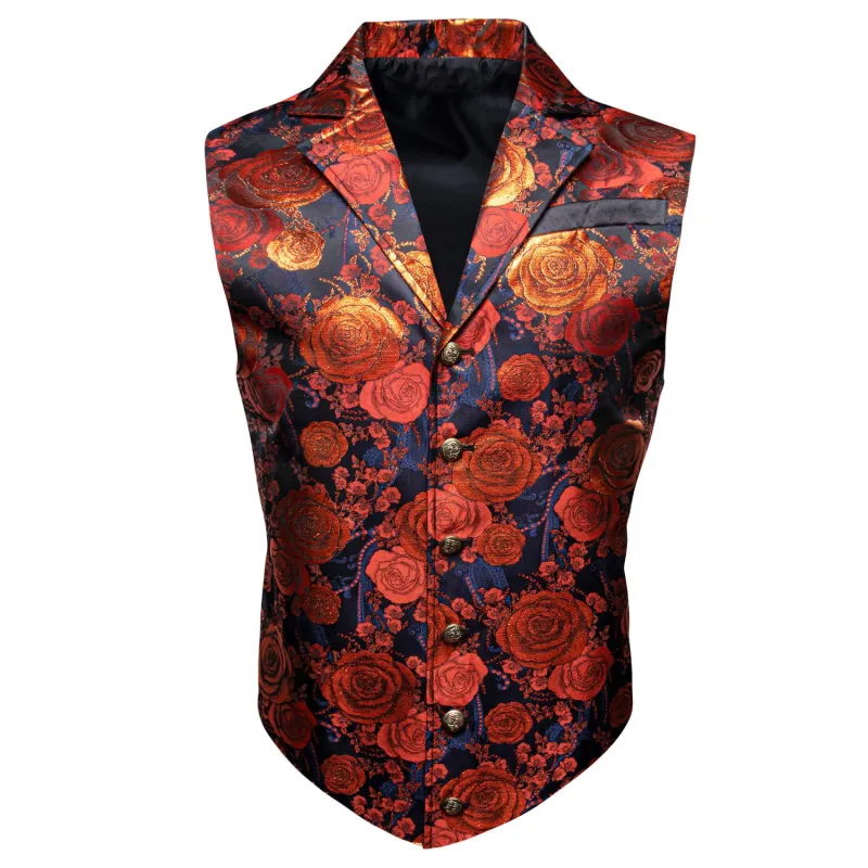 Ties2you Orange Floral Vest for Men Formal Collar Suit Waistcoat Hanky Cufflinks Tie Set made by Ties2You