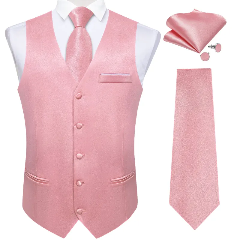 Ties2you Men's Pink Suit Vest for Wedding Formal Solid Slim Fit Silk Tie Cufflinks Handkerchief Set made by Ties2You