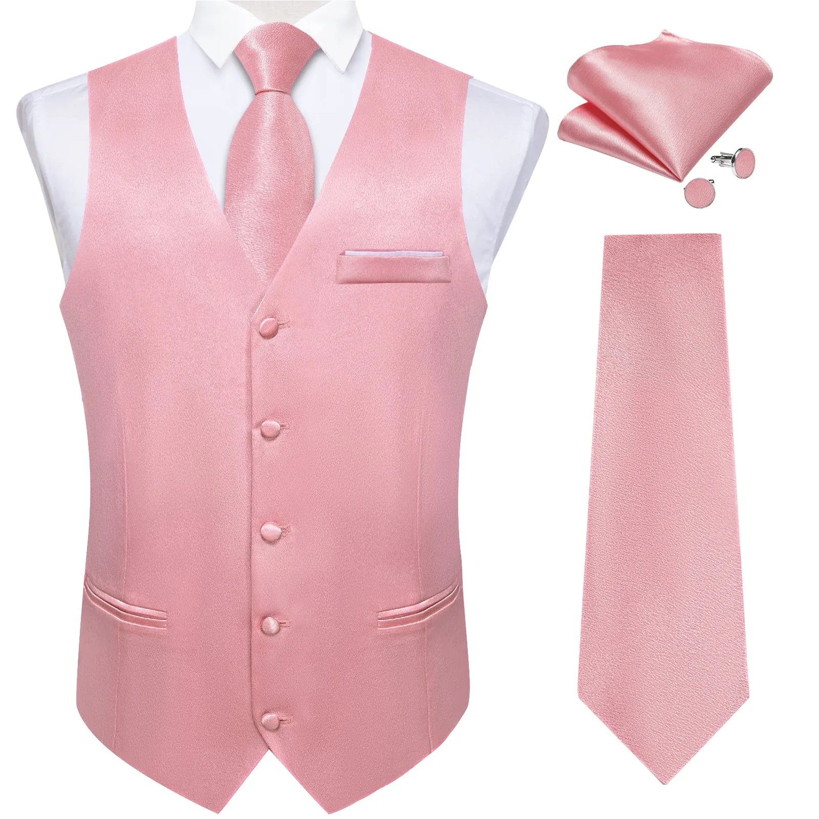 Ties2you Men's Pink Suit Vest for Wedding Formal Solid Slim Fit Silk Tie Cufflinks Handkerchief Set sold by Ties2You