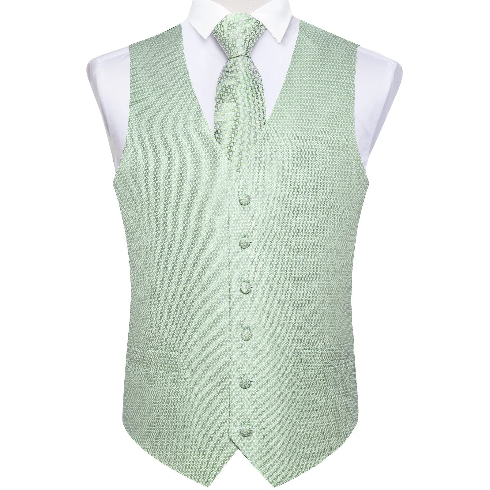 Ties2you Mint Green Polka Dot Vest Mens Suit Silk Waistcoat Tie Hanky Set Wedding Casual sold by Ties2You product image thumbnail 4