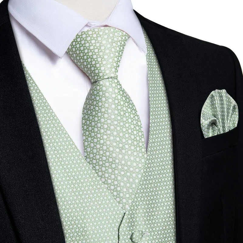 Ties2you Mint Green Polka Dot Vest Mens Suit Silk Waistcoat Tie Hanky Set Wedding Casual made by Ties2You