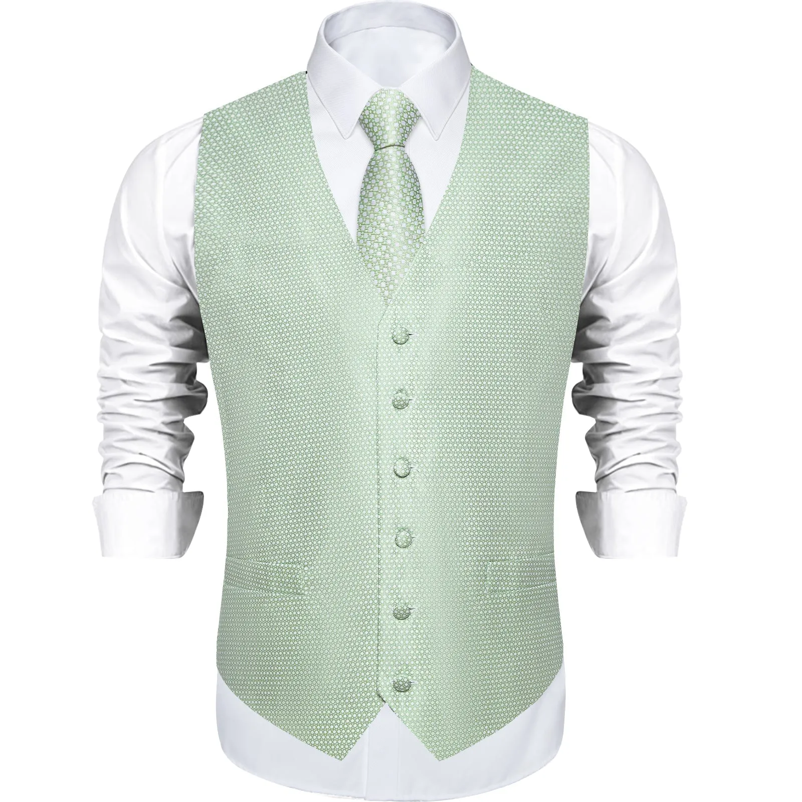 Ties2you Mint Green Polka Dot Vest Mens Suit Silk Waistcoat Tie Hanky Set Wedding Casual sold by Ties2You product image thumbnail 5
