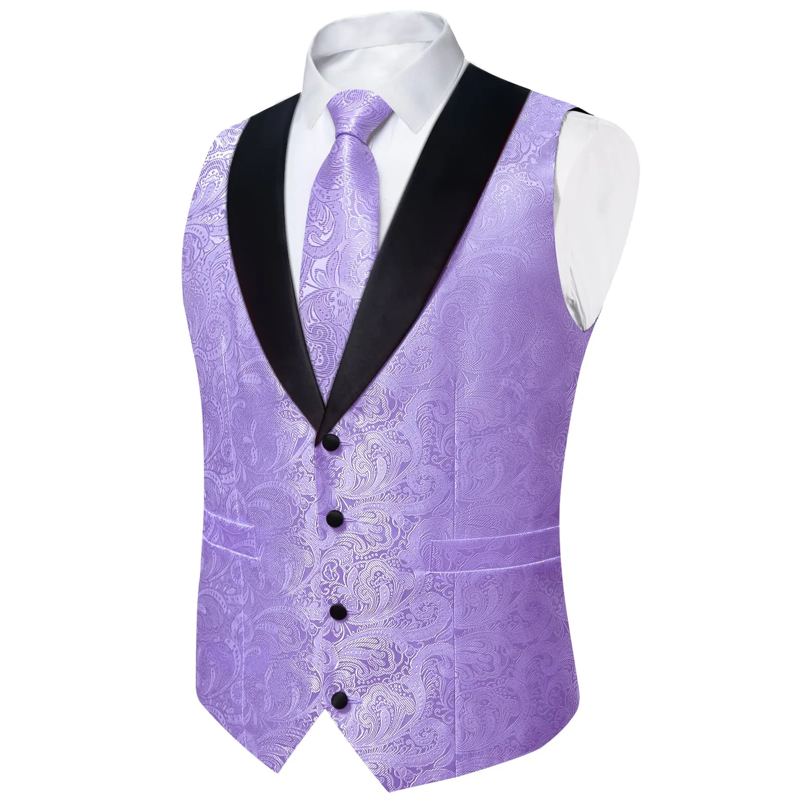Ties2you Lavender Paisley Vest for Men Shawl-Lapel Collar Dress Prom Waistcoat Tie Hanky Cufflinks Set sold by Ties2You product image thumbnail 4