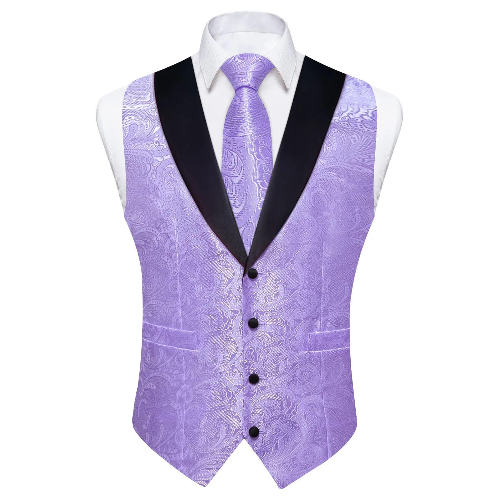 Ties2you Lavender Paisley Vest for Men Shawl-Lapel Collar Dress Prom Waistcoat Tie Hanky Cufflinks Set sold by Ties2You product image thumbnail 3