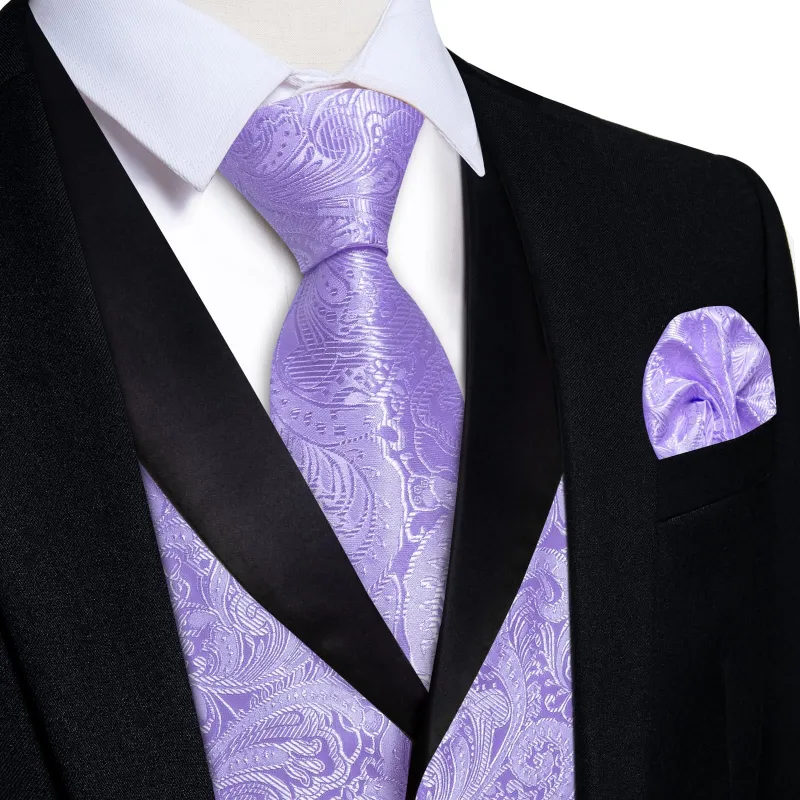 Ties2you Lavender Paisley Vest for Men Shawl-Lapel Collar Dress Prom Waistcoat Tie Hanky Cufflinks Set made by Ties2You