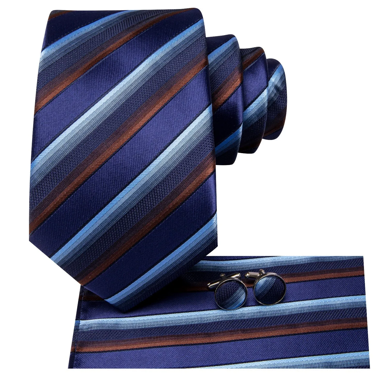 Ties2you Blue Striped Silk Men's Necktie Pocket Square Cufflinks Set sold by Ties2You product image thumbnail 3