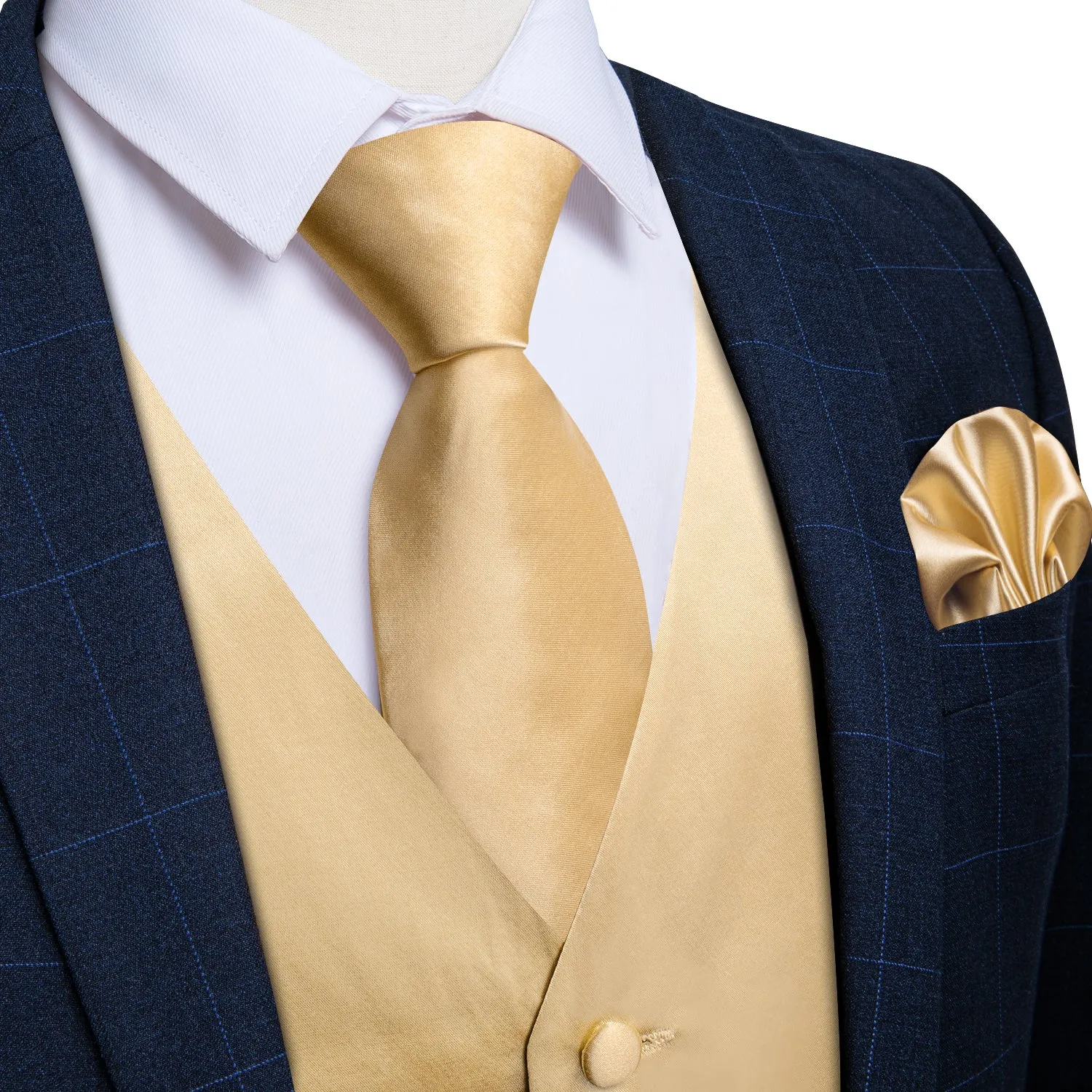 Ties2you Champagne Dress Vest Tie Set Men's Solid Satin Suit Waistcoat Necktie Handkerchief Cufflinks Wedding sold by Ties2You