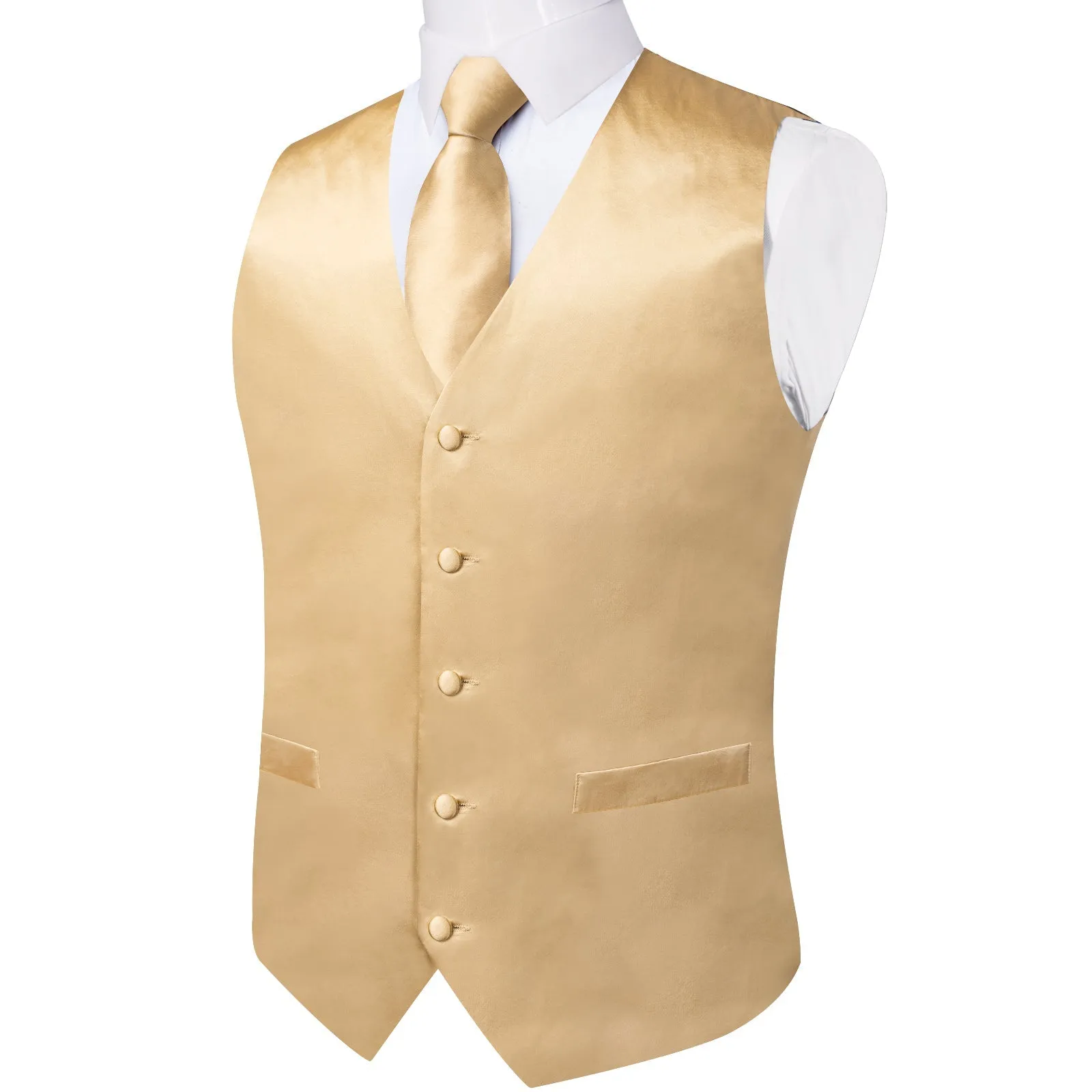 Ties2you Champagne Dress Vest Tie Set Men's Solid Satin Suit Waistcoat Necktie Handkerchief Cufflinks Wedding sold by Ties2You product image thumbnail 5