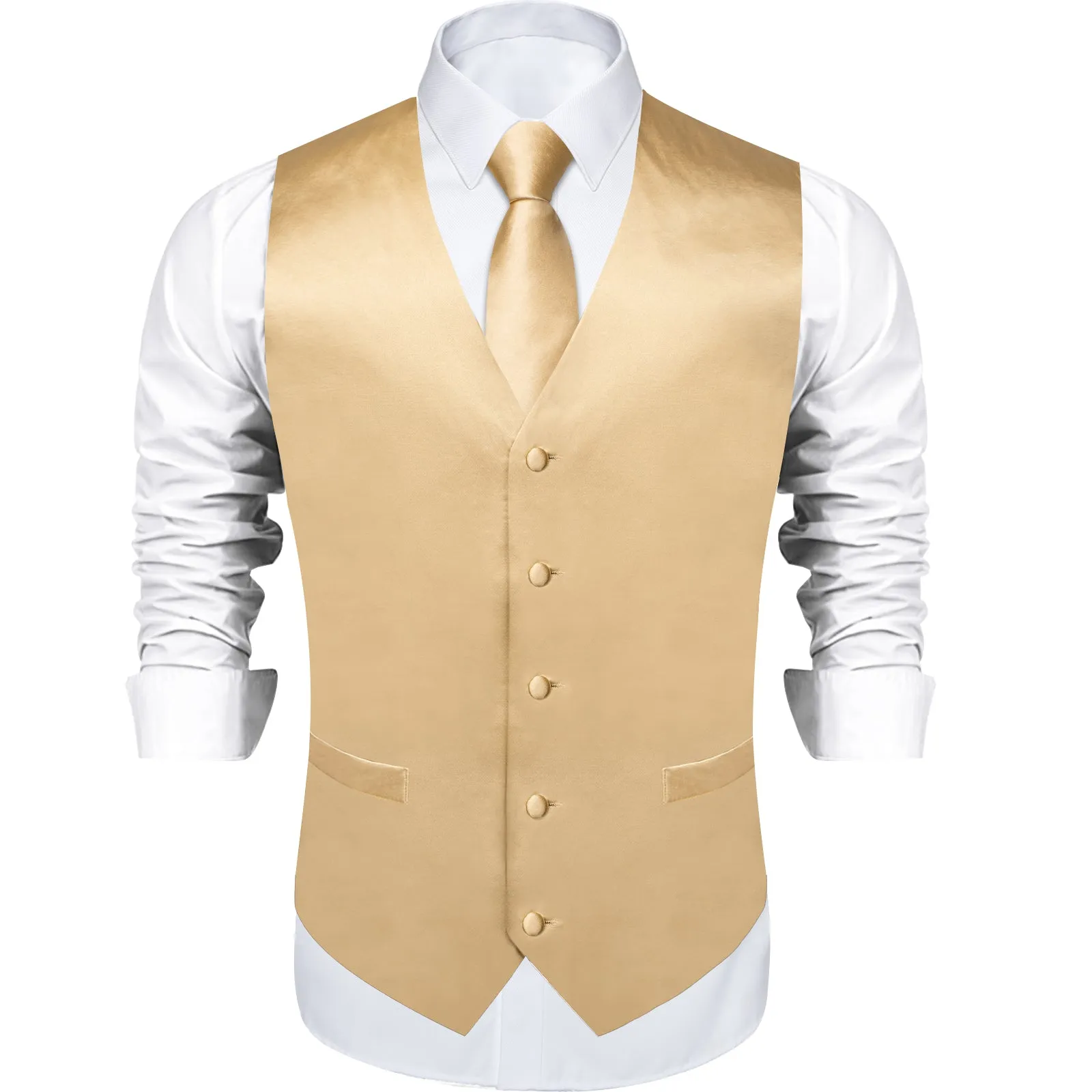 Ties2you Champagne Dress Vest Tie Set Men's Solid Satin Suit Waistcoat Necktie Handkerchief Cufflinks Wedding sold by Ties2You product image thumbnail 2