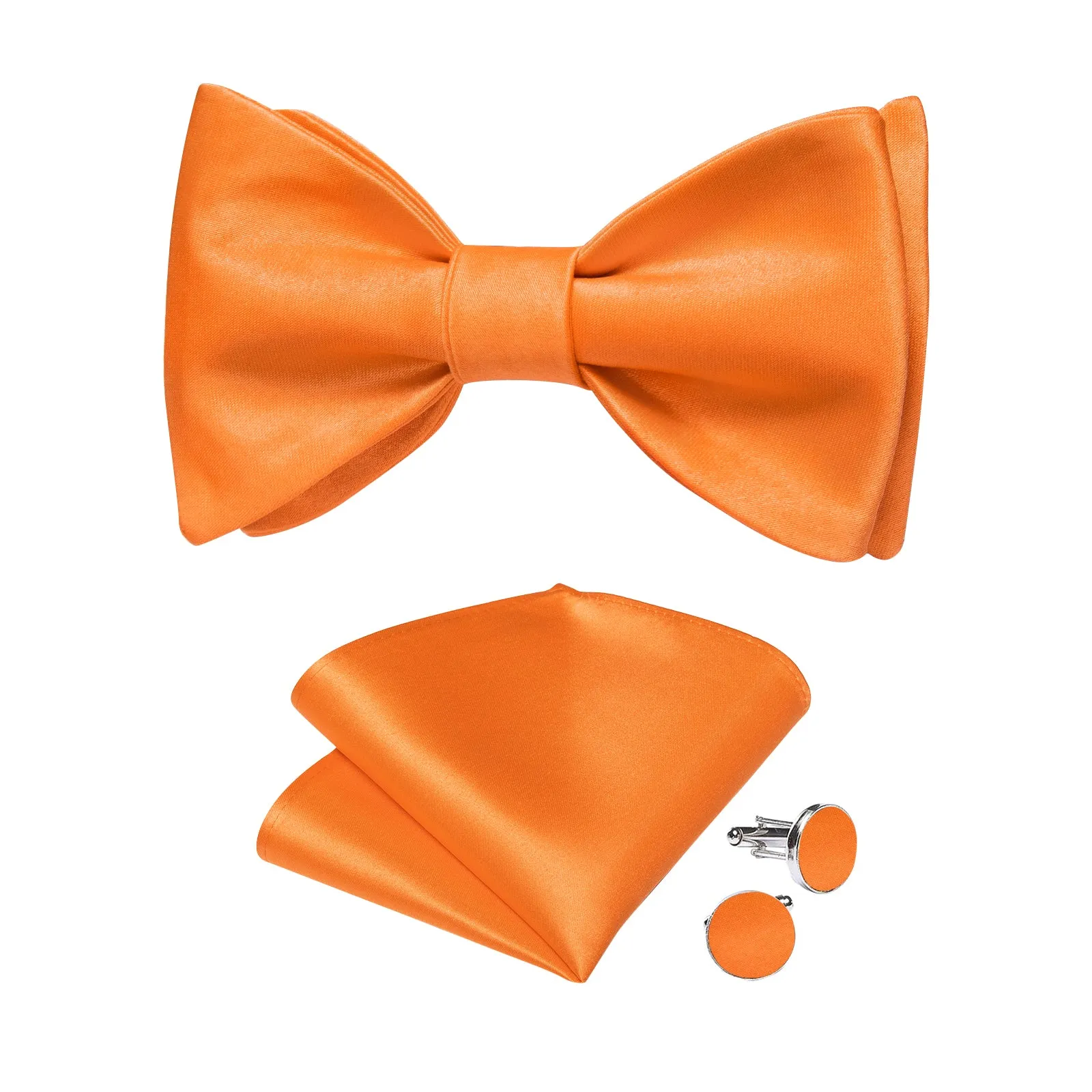Ties2you Orange Tuxedo Bowtie Self-tied Solid Bow Tie Pocket Square Cufflinks Set for Men sold by Ties2You product image thumbnail 2