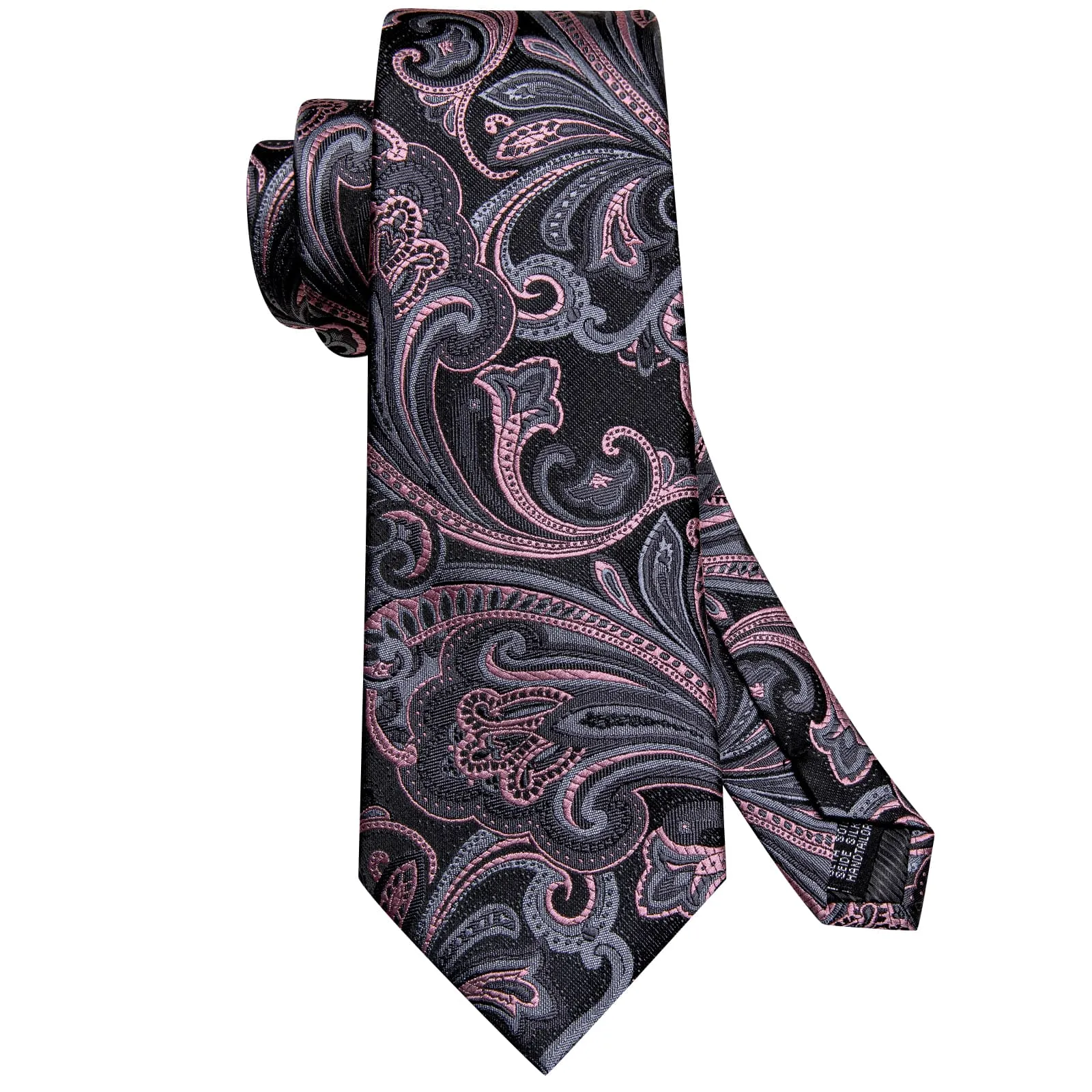 Ties2you Black Pink Paisley Tie Silk Mens Dress Tie Pocket Square Cufflinks Set for Formal sold by Ties2You product image thumbnail 4