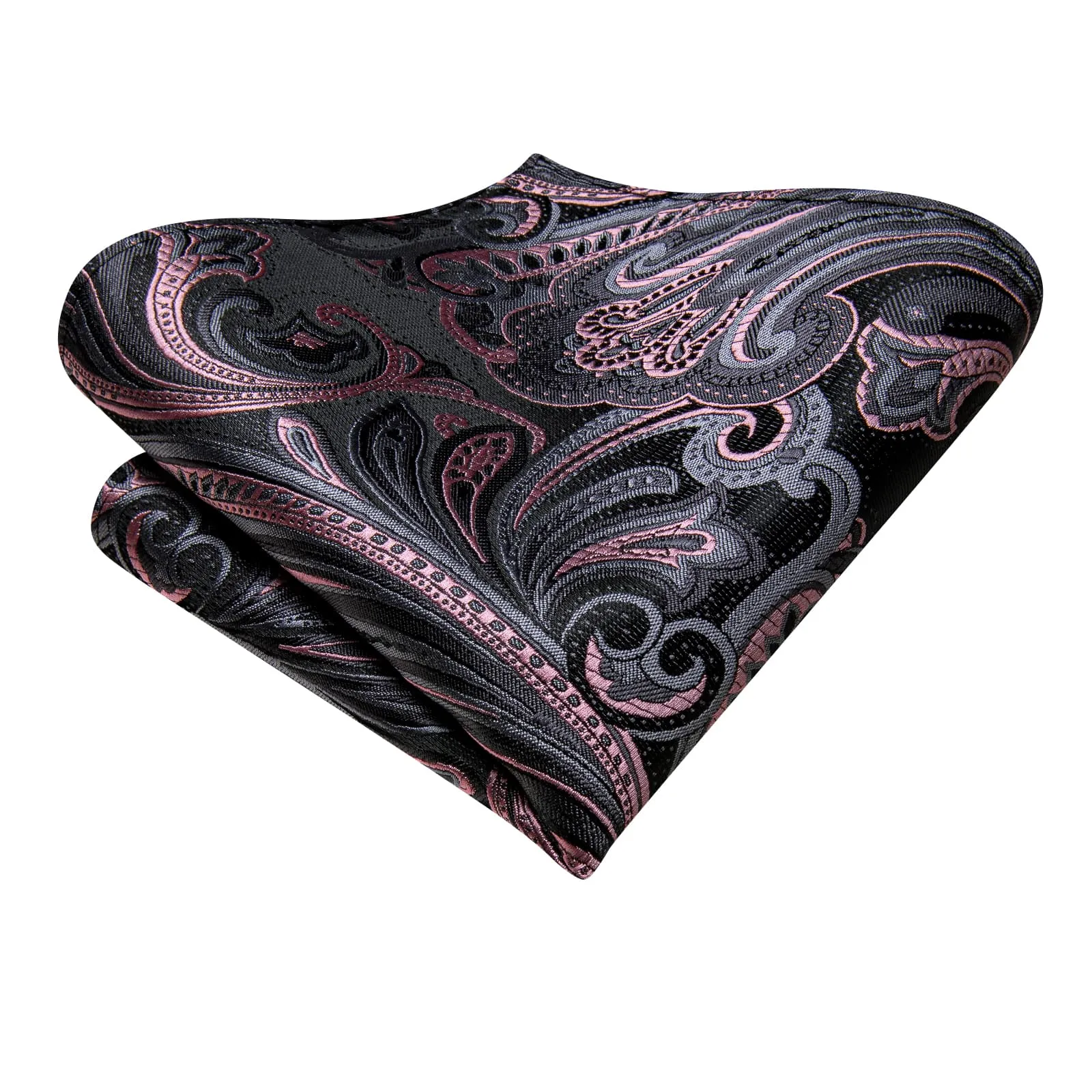 Ties2you Black Pink Paisley Tie Silk Mens Dress Tie Pocket Square Cufflinks Set for Formal sold by Ties2You product image thumbnail 5
