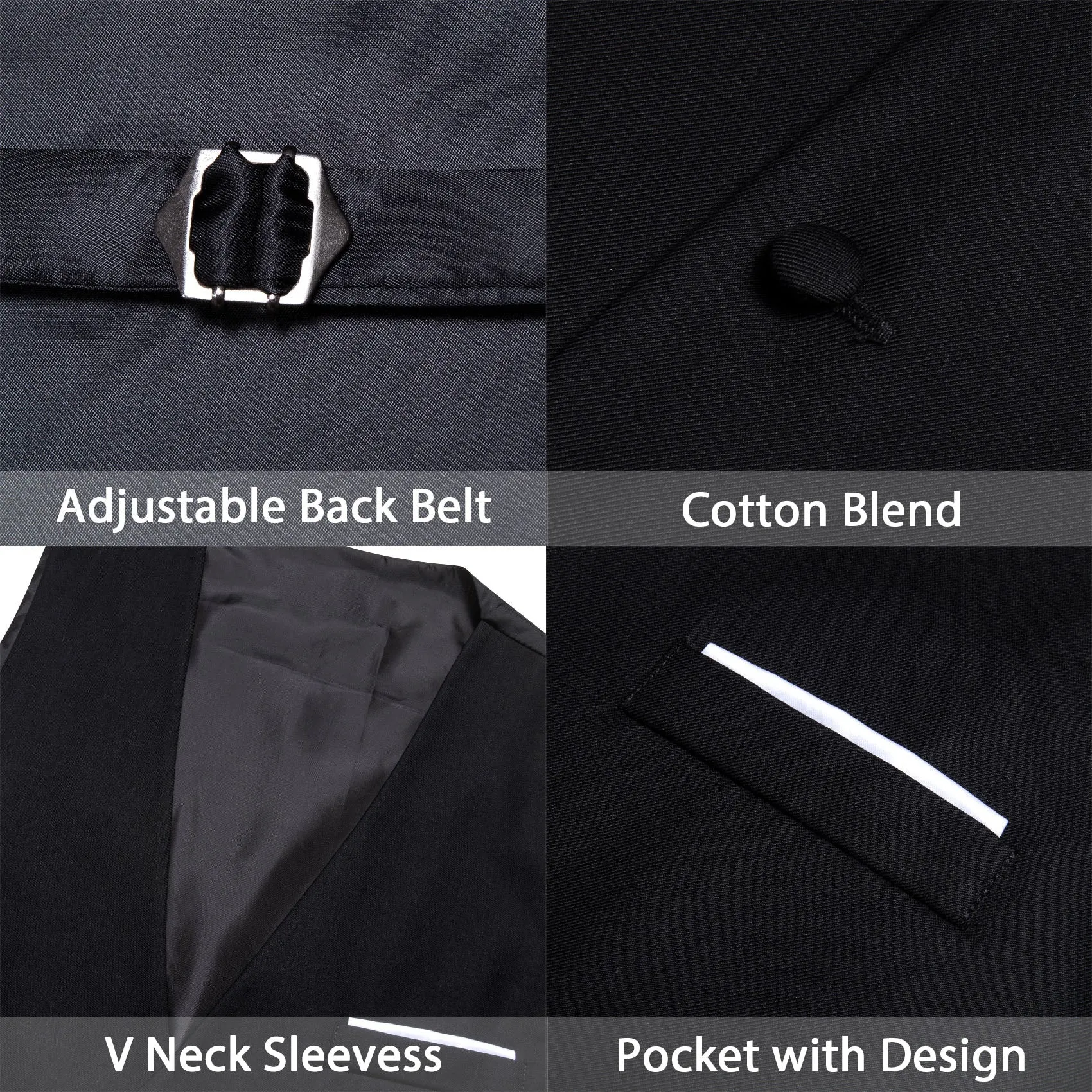 Ties2you Mens Black Solid Suit Vest V-Neck Single Waistcoat Formal Dress sold by Ties2You product image thumbnail 4