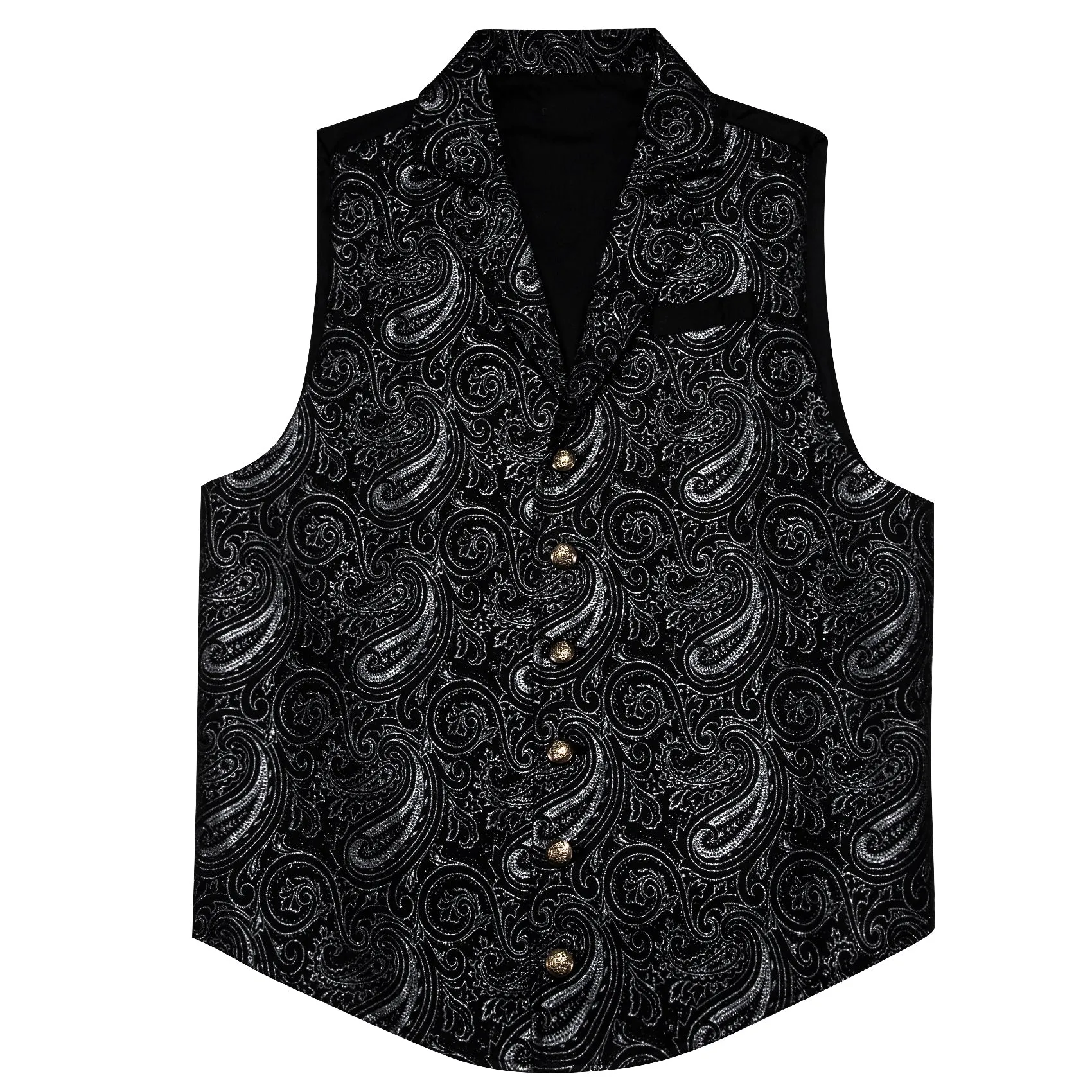Ties2you Men's Black Paisley Victorian Vest Jacquard Notched Collar Suit Waistcoat for Party sold by Ties2You product image thumbnail 2