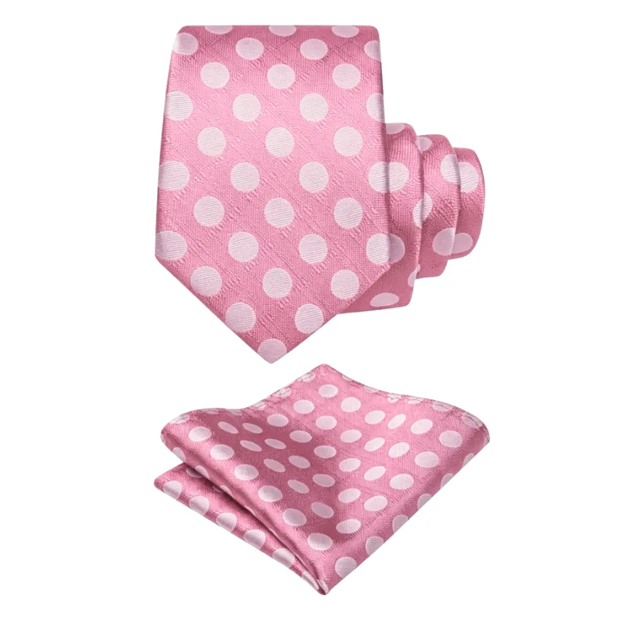 Ties2you Polka Dot Tie Men's Pink Necktie Pocket Square Cufflinks Set Wedding sold by Ties2You product image thumbnail 3