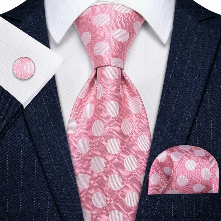 Ties2you Polka Dot Tie Men's Pink Necktie Pocket Square Cufflinks Set Wedding sold by Ties2You