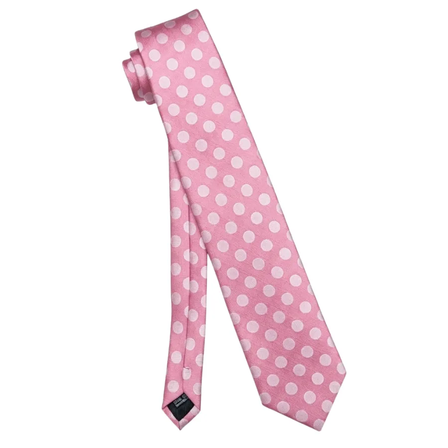 Ties2you Polka Dot Tie Men's Pink Necktie Pocket Square Cufflinks Set Wedding sold by Ties2You product image thumbnail 2
