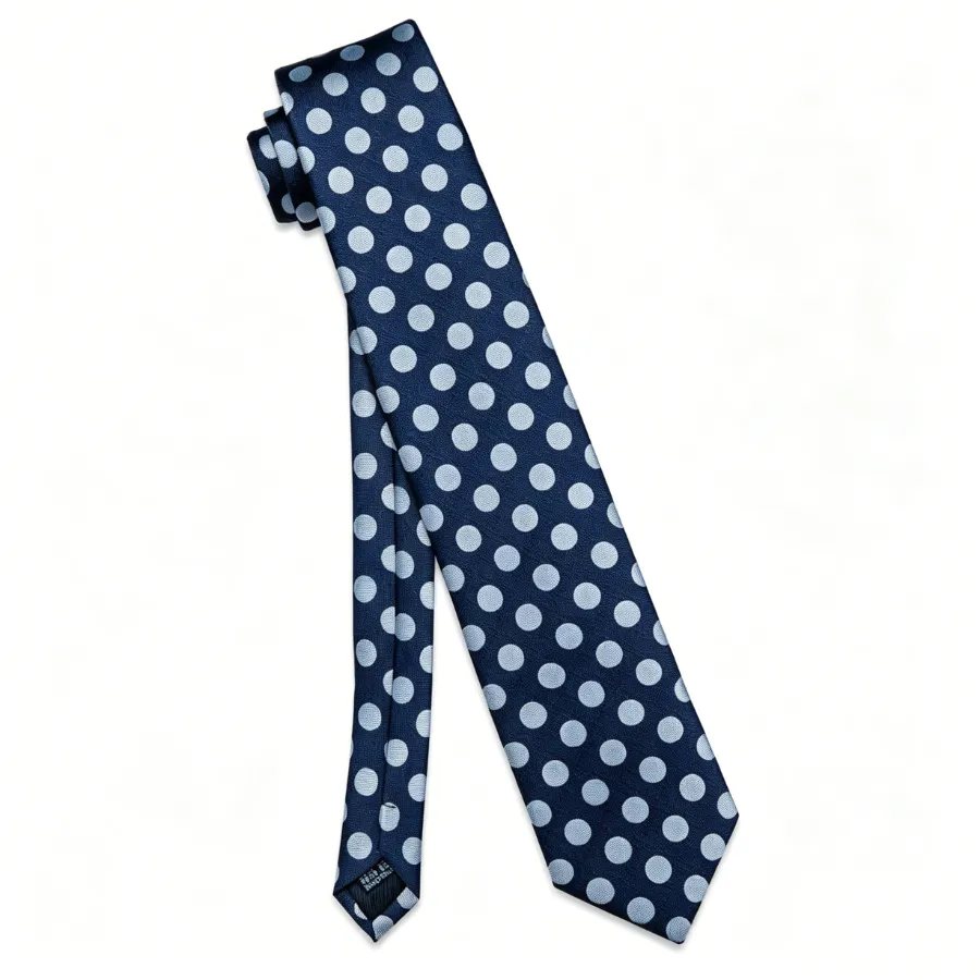 Ties2you Navy Blue Tie Men's Polka Dot Necktie Pocket Square Cufflinks Set for Business sold by Ties2You product image thumbnail 3