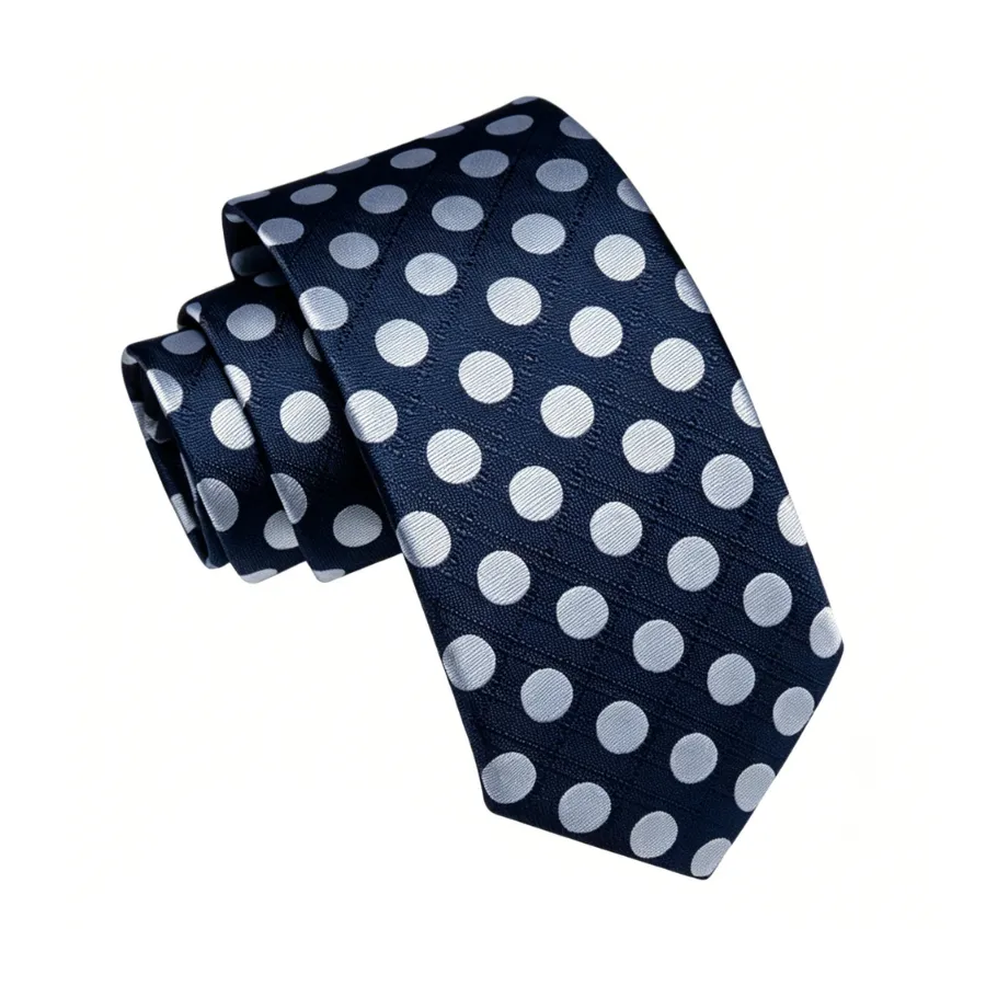 Ties2you Navy Blue Tie Men's Polka Dot Necktie Pocket Square Cufflinks Set for Business sold by Ties2You product image thumbnail 5