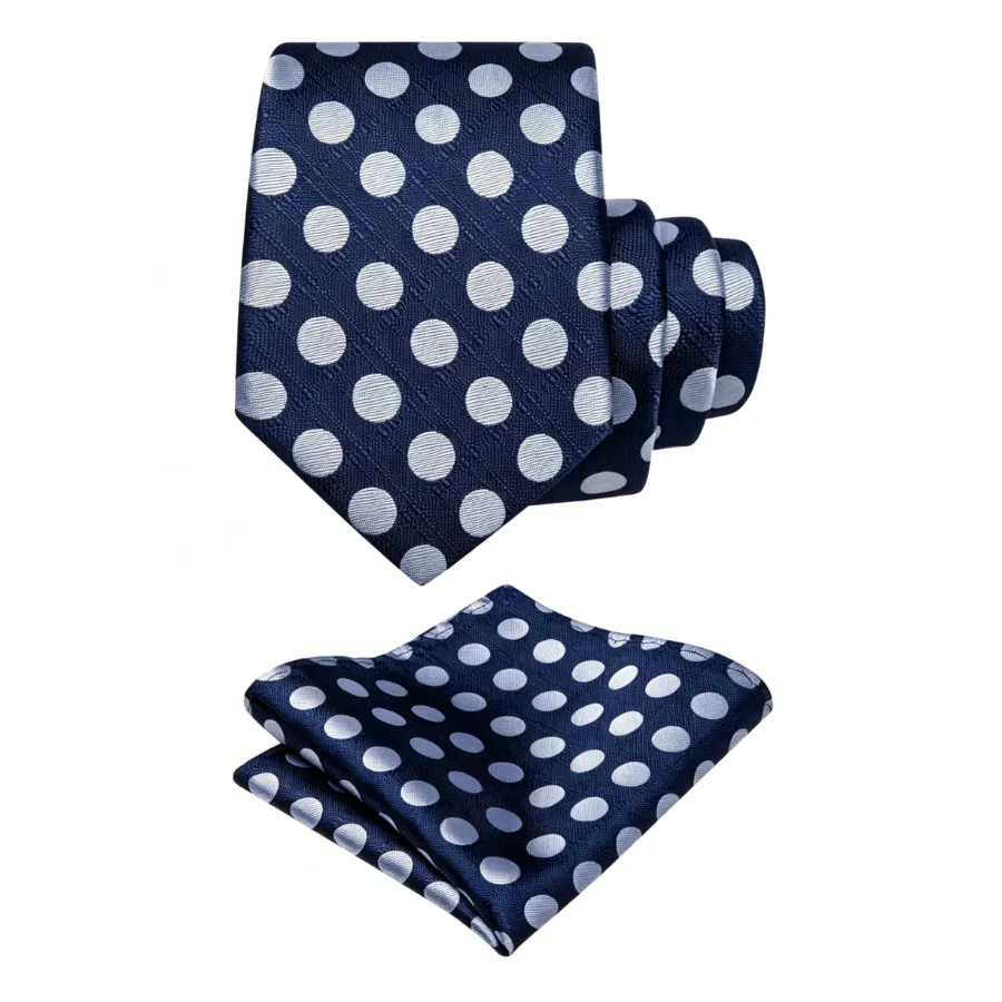 Ties2you Navy Blue Tie Men's Polka Dot Necktie Pocket Square Cufflinks Set for Business sold by Ties2You product image thumbnail 2