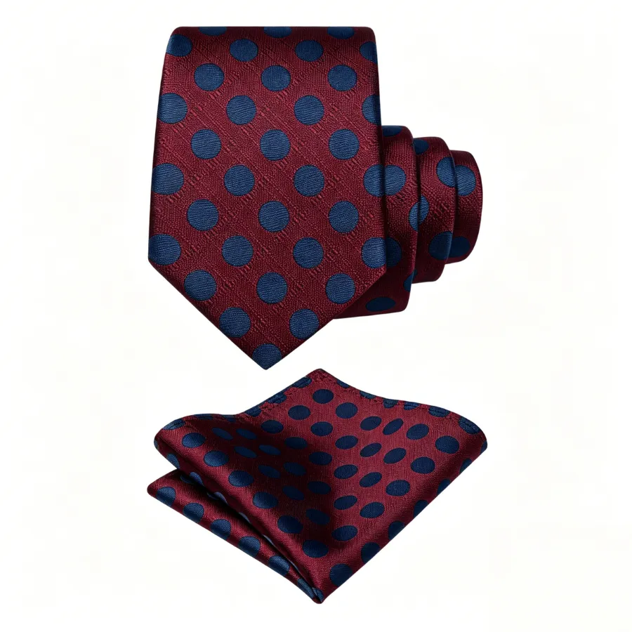 Ties2you Polka Dot Necktie Maroon Mens Tie Pocket Square Cufflinks Set sold by Ties2You product image thumbnail 2