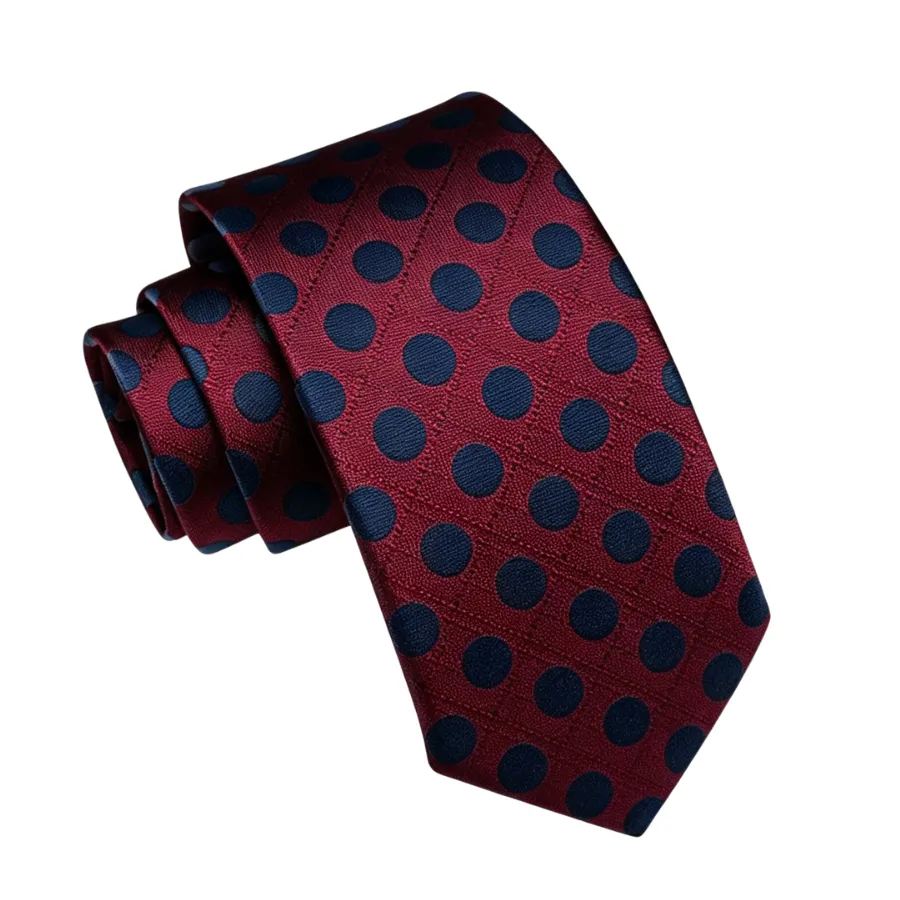 Ties2you Polka Dot Necktie Maroon Mens Tie Pocket Square Cufflinks Set sold by Ties2You product image thumbnail 4