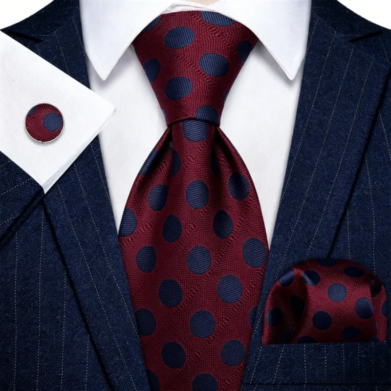 Ties2you Polka Dot Necktie Maroon Mens Tie Pocket Square Cufflinks Set made by Ties2You