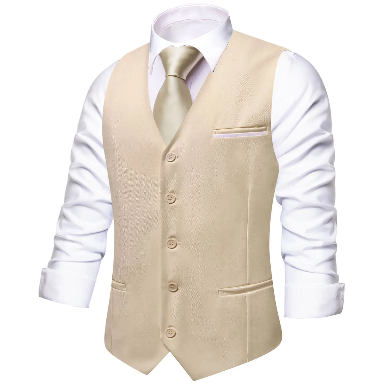 Ties2you Men's Champagne Solid Single Vest Wedding Waistcoat Formal Dress sold by Ties2You product image thumbnail 2