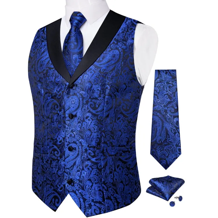 Ties2you Burgundy Paisley Vest for Men Shawl Collar Formal Suit Waistcoat Tie Bowtie Hanky Cufflinks Set sold by Ties2You product image thumbnail 3