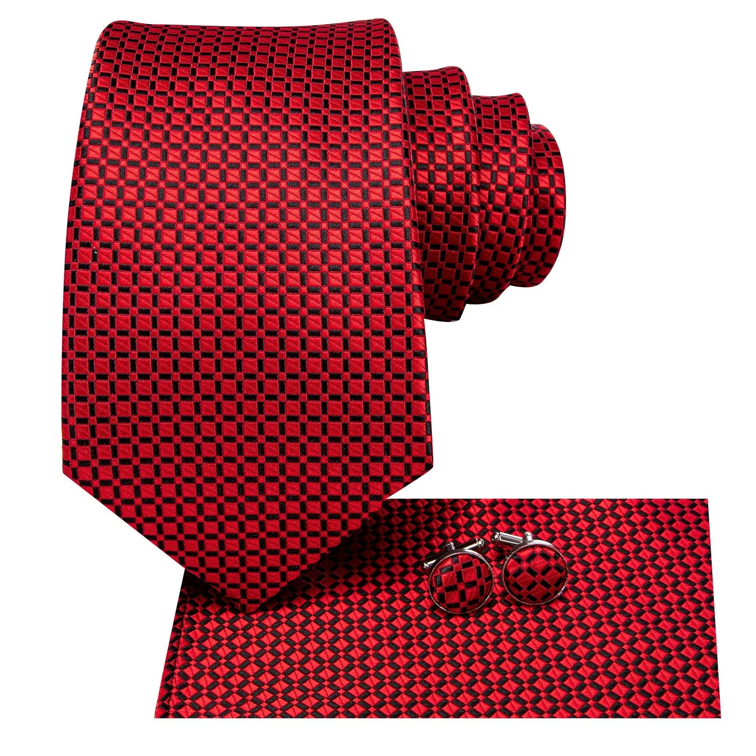 Ties2you Red Necktie for Men Plaid Tie Handkerchief Cufflinks Set for Business sold by Ties2You product image thumbnail 4