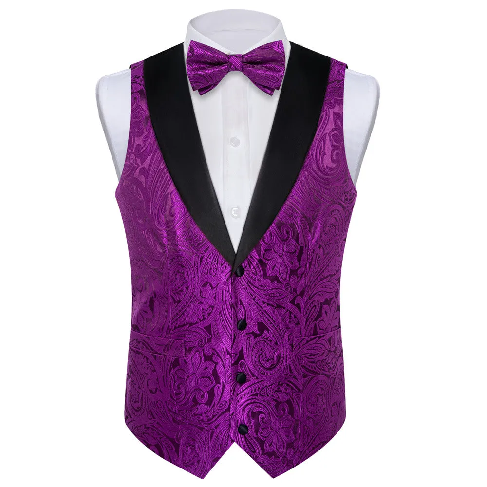 Ties2you Purple Plum Paisley Vest Mens Silk Suit Waistcoat Pocket Square Cufflinks Tie Set Party Casual sold by Ties2You product image thumbnail 4