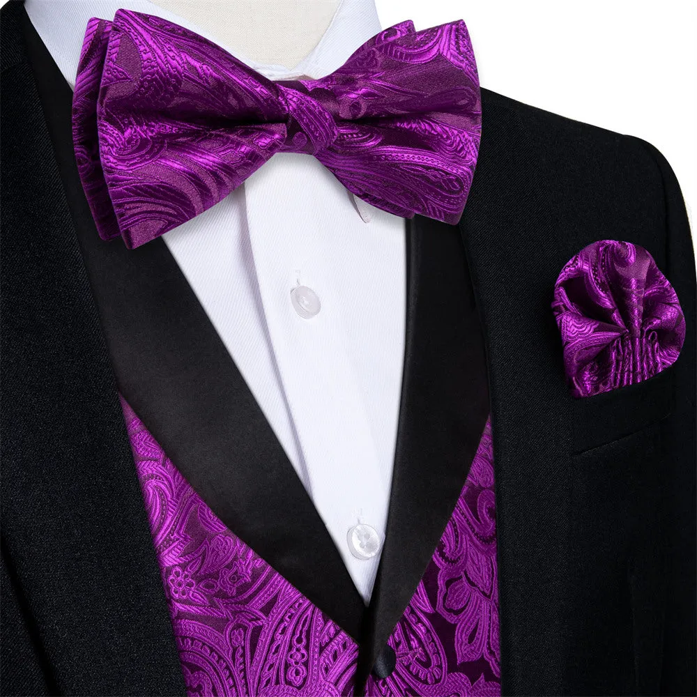 Ties2you Purple Plum Paisley Vest Mens Silk Suit Waistcoat Pocket Square Cufflinks Tie Set Party Casual sold by Ties2You product image thumbnail 2