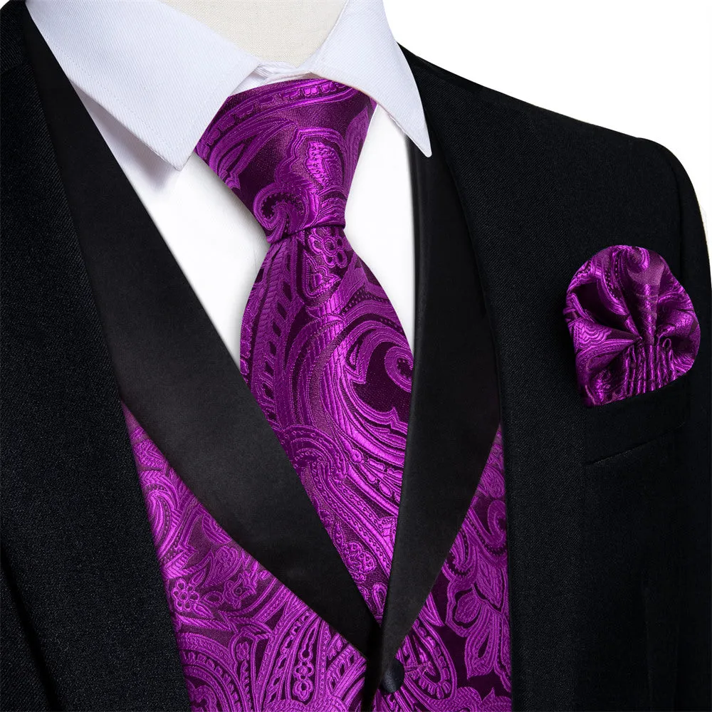 Ties2you Purple Plum Paisley Vest Mens Silk Suit Waistcoat Pocket Square Cufflinks Tie Set Party Casual sold by Ties2You