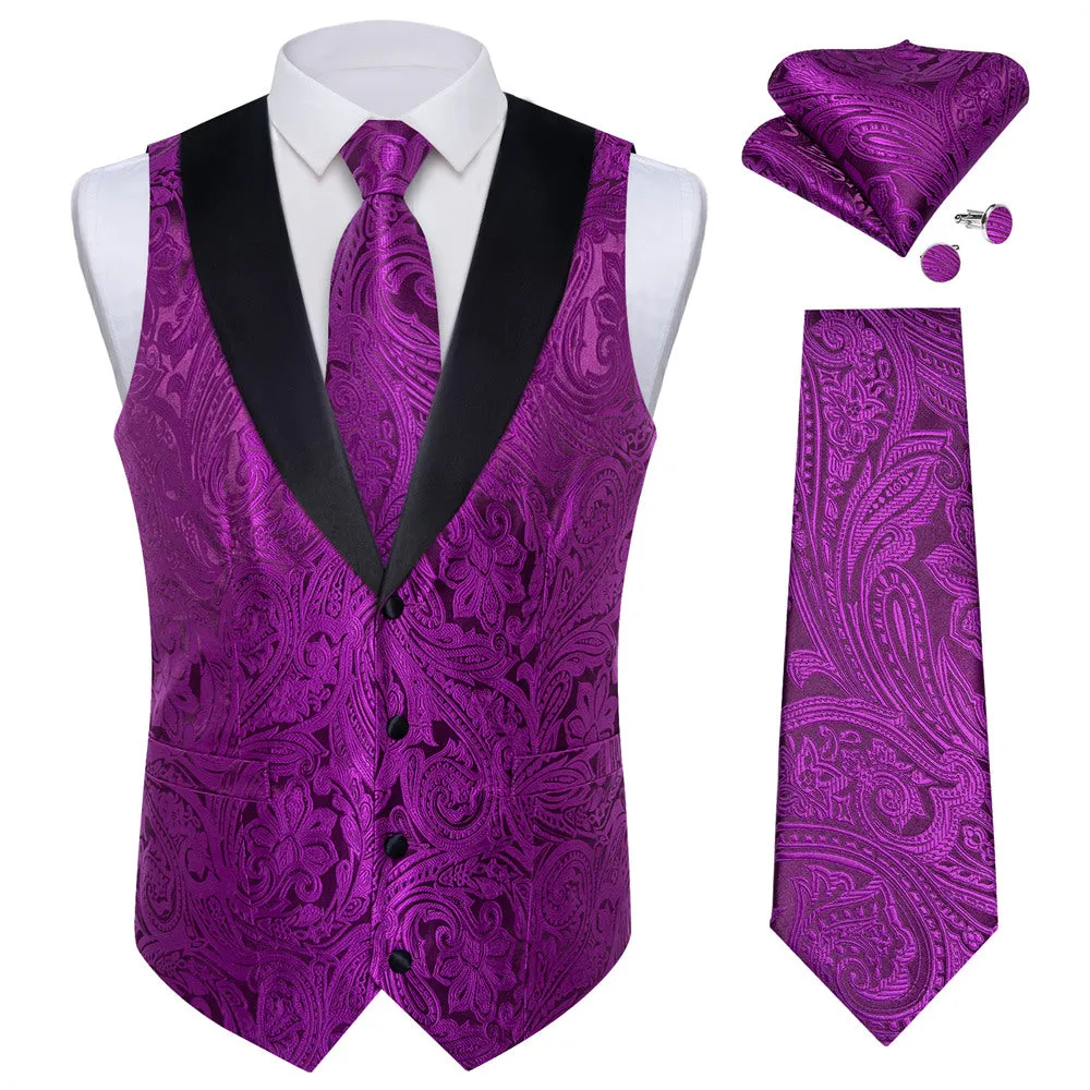 Ties2you Purple Plum Paisley Vest Mens Silk Suit Waistcoat Pocket Square Cufflinks Tie Set Party Casual sold by Ties2You product image thumbnail 3