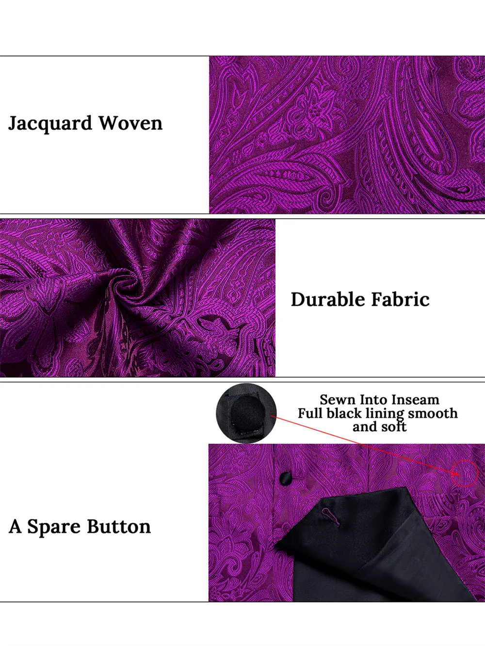 Ties2you Purple Plum Paisley Vest Mens Silk Suit Waistcoat Pocket Square Cufflinks Tie Set Party Casual sold by Ties2You product image thumbnail 5