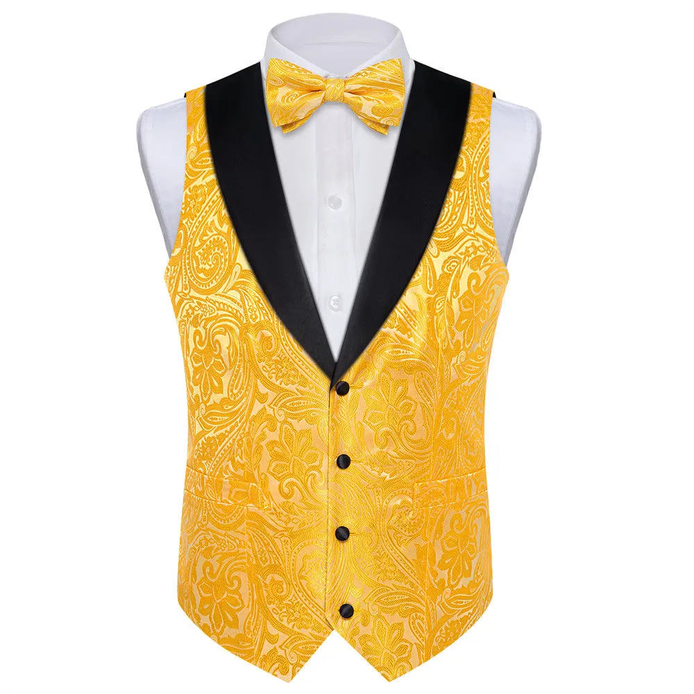 Ties2you Yellow Paisley Vest Silk Mens Suit Waistcoat Cufflinks Tie Handkerchief Set Dress sold by Ties2You product image thumbnail 4