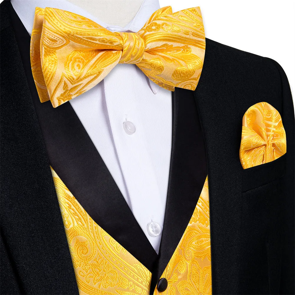 Ties2you Yellow Paisley Vest Silk Mens Suit Waistcoat Cufflinks Tie Handkerchief Set Dress sold by Ties2You product image thumbnail 2