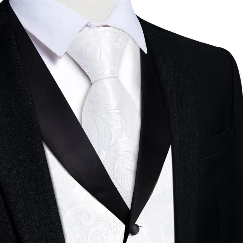 Ties2you White Suit Vest for Men Paisley Collar Shawl-Lapel Silk Tie Waistcoat Set made by Ties2You