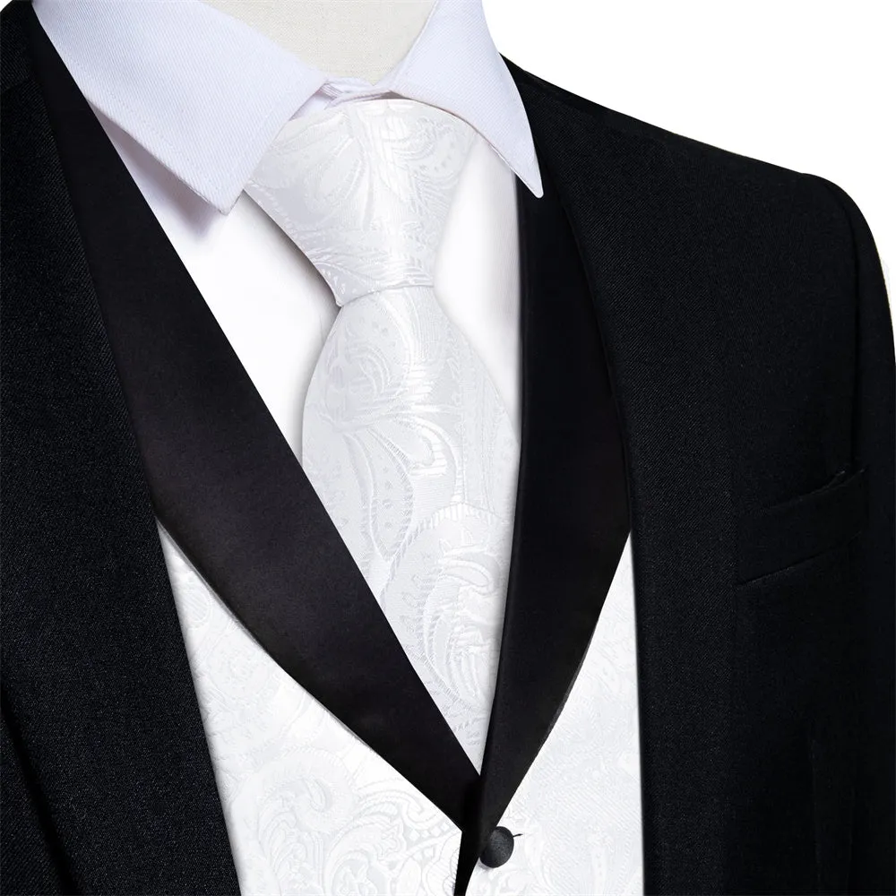 Ties2you White Suit Vest for Men Paisley Collar Shawl-Lapel Silk Tie Waistcoat Set sold by Ties2You