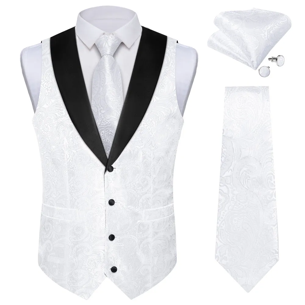 Ties2you White Suit Vest for Men Paisley Collar Shawl-Lapel Silk Tie Waistcoat Set sold by Ties2You product image thumbnail 5