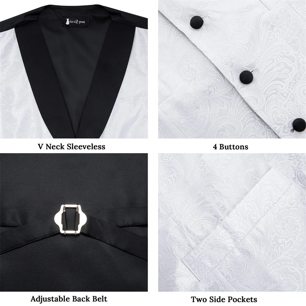 Ties2you White Suit Vest for Men Paisley Collar Shawl-Lapel Silk Tie Waistcoat Set sold by Ties2You product image thumbnail 3