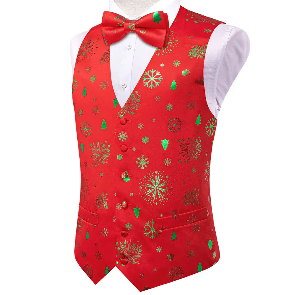 Ties2you Men's Vest Red Christmas Green Elements Silk Vest Necktie Bow Tie Handkerchief Cufflinks Set sold by Ties2You product image thumbnail 4