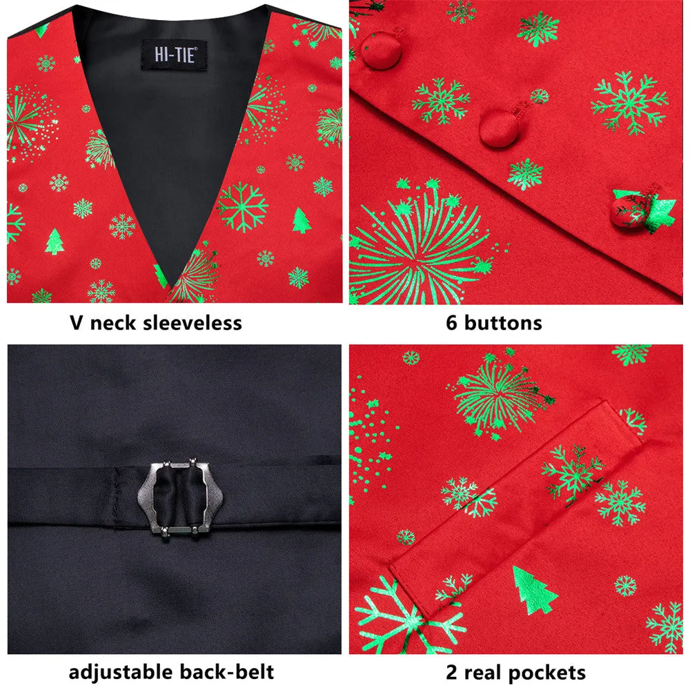 Ties2you Men's Vest Red Christmas Green Elements Silk Vest Necktie Bow Tie Handkerchief Cufflinks Set sold by Ties2You product image thumbnail 5